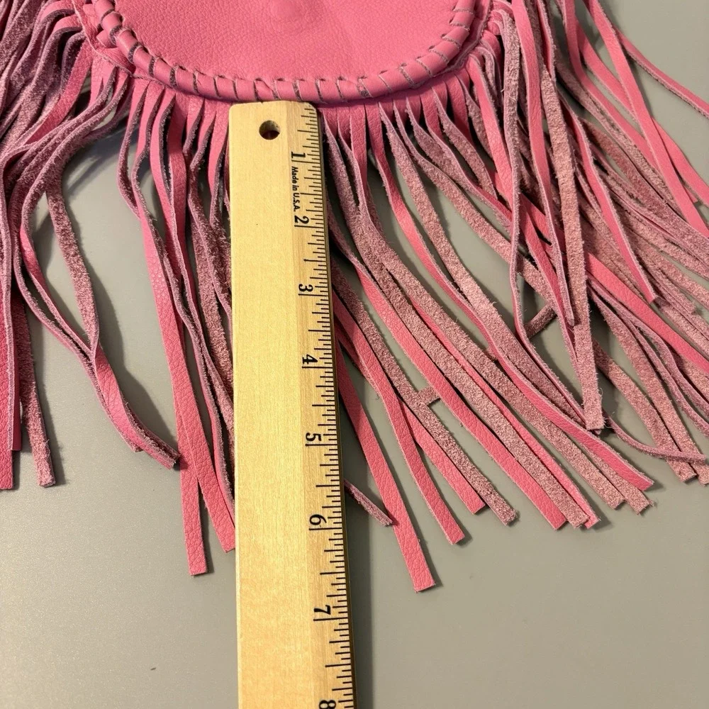 Jennifer Haley Purse Leather Fringe Shoulder Bag Pink Braided Strap Western Chic